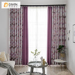 DIHIN HOME Pastoral Purple Fabric Leaves Printed,Blackout Grommet Window Curtain for Living Room ,52x63-inch,1 Panel