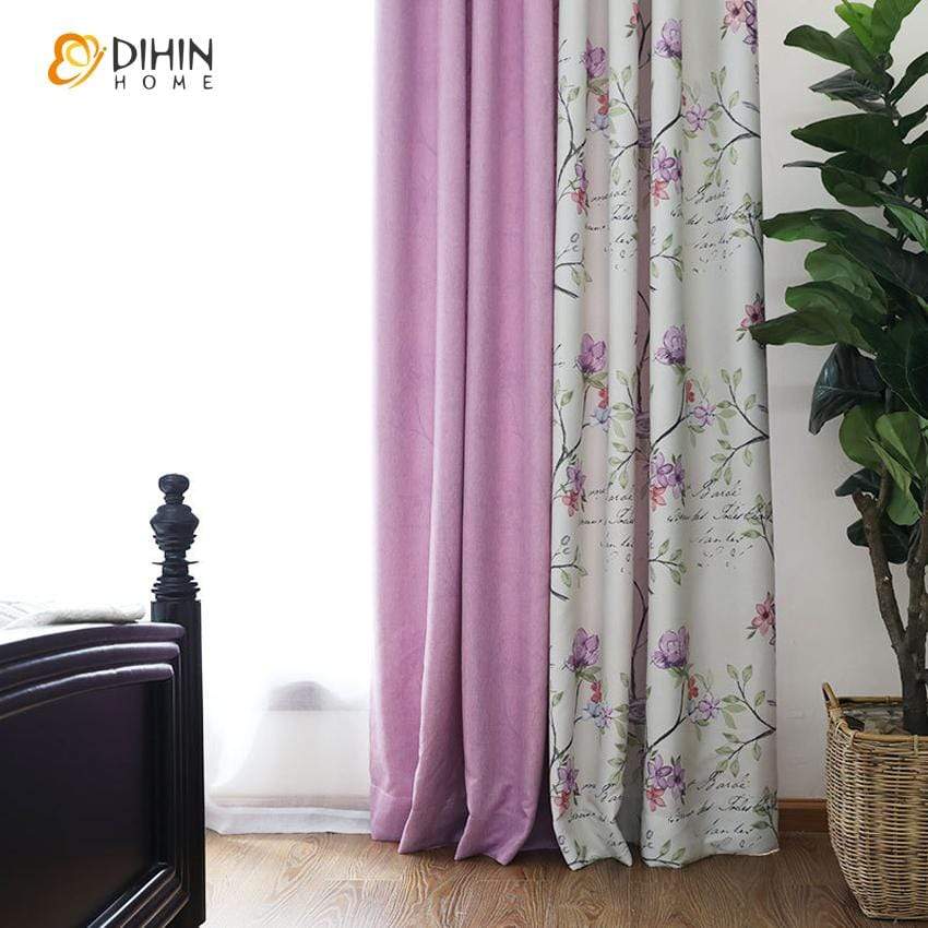 DIHINHOME Home Textile Pastoral Curtain DIHIN HOME Pastoral Purple Spliced Curtains，Blackout Grommet Window Curtain for Living Room ,52x63-inch,1 Panel