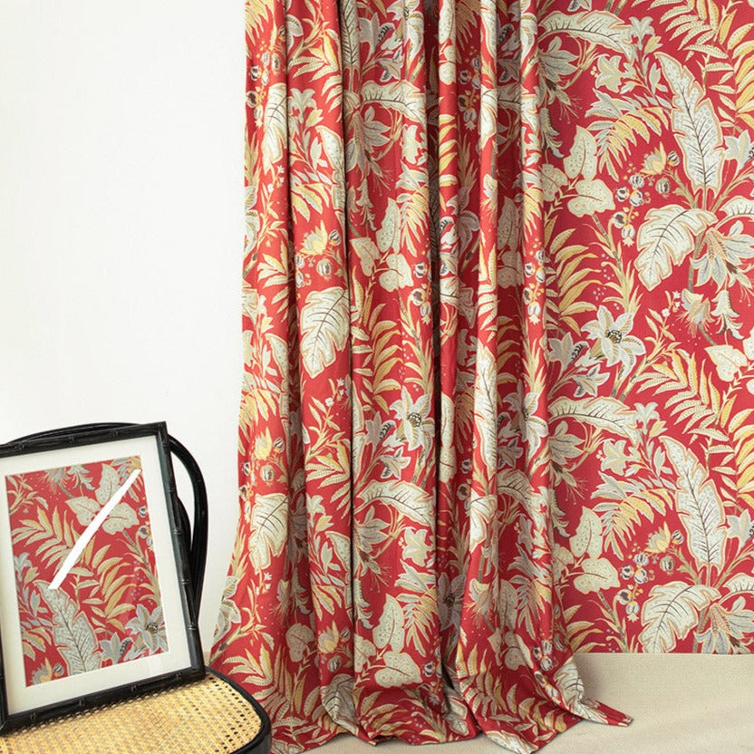 DIHINHOME Home Textile Pastoral Curtain DIHIN HOME Pastoral Red Leaves Printed,Blackout Grommet Window Curtain for Living Room