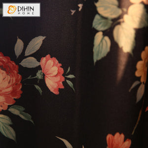 DIHINHOME Home Textile Pastoral Curtain DIHIN HOME Pastoral Retro Flowers Printed,Blackout Grommet Window Curtain for Living Room ,52x63-inch,1 Panel