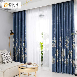 DIHINHOME Home Textile Pastoral Curtain DIHIN HOME Pastoral Retro Leaves Printed Curtain ,Cotton Linen ,Blackout Grommet Window Curtain for Living Room ,52x63-inch,1 Panel