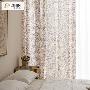 DIHINHOME Home Textile Pastoral Curtain DIHIN HOME Pastoral Retro Printed,Blackout Grommet Window Curtain for Living Room ,52x63-inch,1 Panel