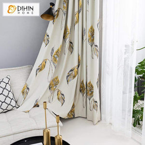 DIHINHOME Home Textile Pastoral Curtain DIHIN HOME Pastoral Simple Leaves Printed Curtain ,Cotton Linen ,Blackout Grommet Window Curtain for Living Room ,52x63-inch,1 Panel