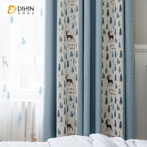 DIHINHOME Home Textile Pastoral Curtain DIHIN HOME Pastoral Tree and Deer Printed,Blackout Grommet Window Curtain for Living Room ,52x63-inch,1 Panel