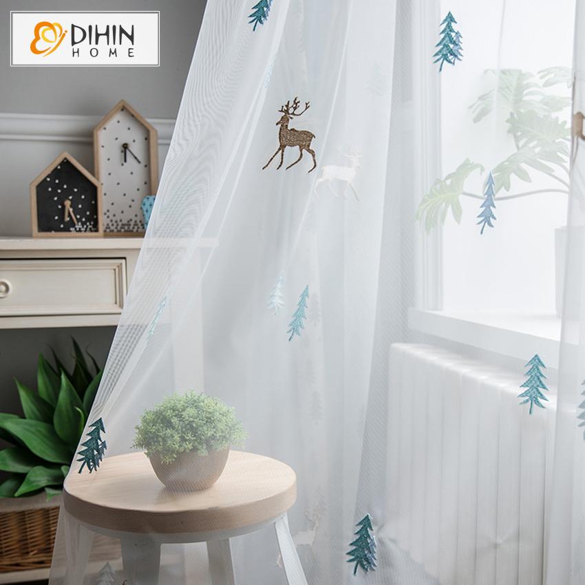 DIHINHOME Home Textile Pastoral Curtain DIHIN HOME Pastoral Tree and Deer Printed,Blackout Grommet Window Curtain for Living Room ,52x63-inch,1 Panel