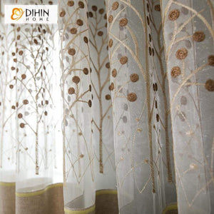 DIHINHOME Home Textile Pastoral Curtain DIHIN HOME Pastoral Tree Embroidered Curtains,Blackout Grommet Window Curtain for Living Room ,52x63-inch,1 Panel