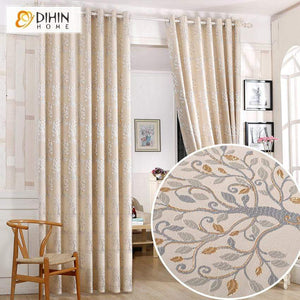 DIHINHOME Home Textile Pastoral Curtain DIHIN HOME Pastoral Tree Jacquard Curtain ,Blackout Grommet Window Curtain for Living Room ,52x63-inch,1 Panel