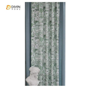 DIHINHOME Home Textile Pastoral Curtain DIHIN HOME Pastoral Village Spliced Curtains，Blackout Grommet Window Curtain for Living Room ,52x63-inch,1 Panel