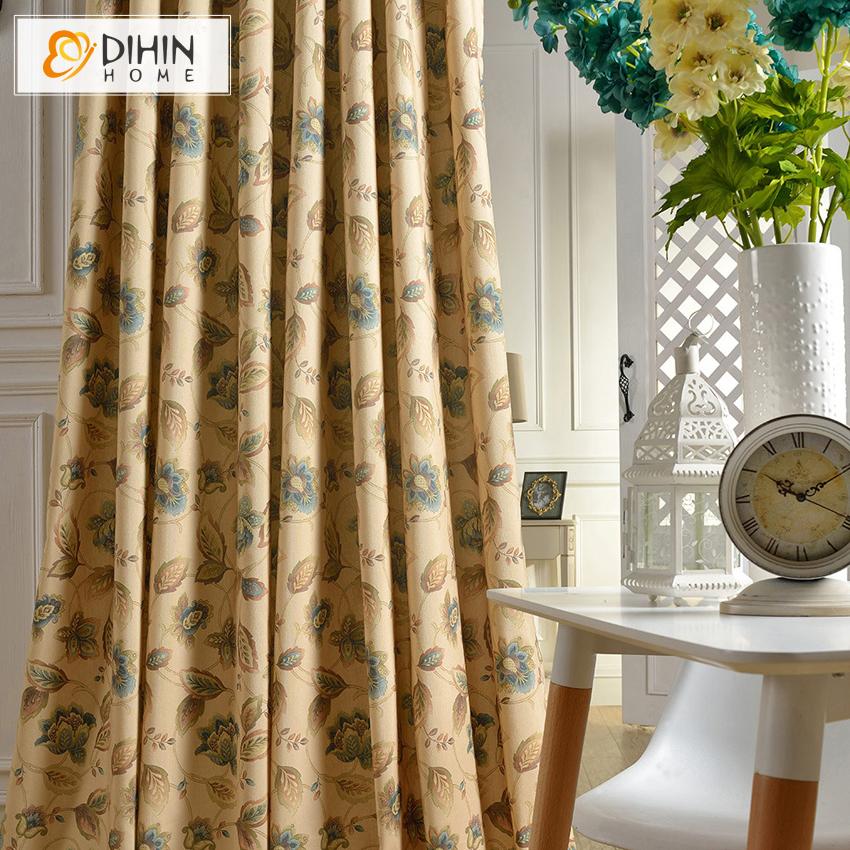 DIHINHOME Home Textile Pastoral Curtain DIHIN HOME Pastoral Vintage Flower and Leaves Printed Curtains,Blackout Grommet Window Curtain for Living Room ,52x63-inch,1 Panel