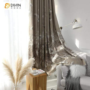 DIHINHOME Home Textile Pastoral Curtain DIHIN HOME Pastoral Vintage Flower Printed Curtain ,Cotton Linen ,Blackout Grommet Window Curtain for Living Room ,52x63-inch,1 Panel