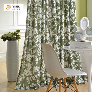 DIHINHOME Home Textile Pastoral Curtain DIHIN HOME Pastoral White Plants Printed，Blackout Grommet Window Curtain for Living Room ,52x63-inch,1 Panel