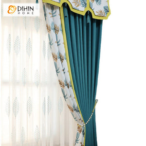 DIHINHOME Home Textile Pastoral Curtain DIHIN HOME Pastoral Yellow Blue Stitching Printed Valance ,Blackout Curtains Grommet Window Curtain for Living Room ,52x84-inch,1 Panel