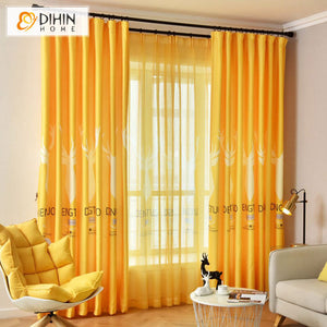 DIHINHOME Home Textile Pastoral Curtain DIHIN HOME Pastoral Yellow Color Printed,Blackout Curtains Grommet Window Curtain for Living Room,52x63-inch,1 Panel