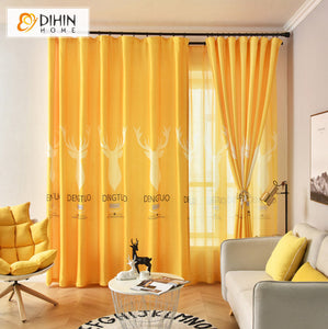 DIHIN HOME Pastoral Yellow Color Printed,Blackout Curtains Grommet Window Curtain for Living Room,52x63-inch,1 Panel