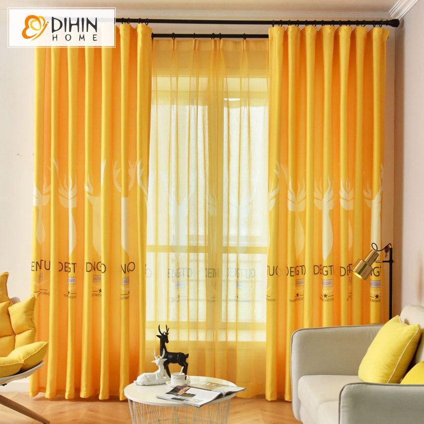 DIHINHOME Home Textile Pastoral Curtain DIHIN HOME Pastoral Yellow Color Printed,Blackout Curtains Grommet Window Curtain for Living Room,52x63-inch,1 Panel