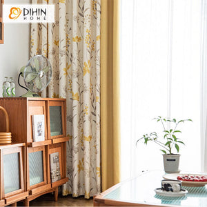 DIHINHOME Home Textile Pastoral Curtain DIHIN HOME Pastoral Yellow Flowers Printed,Blackout Grommet Window Curtain for Living Room,1 Panel