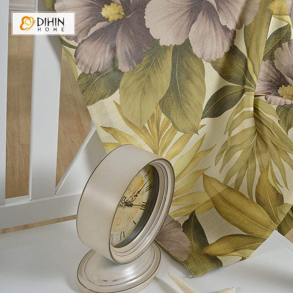 DIHINHOME Home Textile Pastoral Curtain DIHIN HOME Pastoral Yellow Flowers Printed，Blackout Grommet Window Curtain for Living Room ,52x63-inch,1 Panel