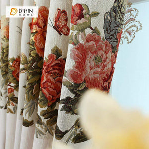 DIHINHOME Home Textile Pastoral Curtain DIHIN HOME Peony Printed，Blackout Grommet Window Curtain for Living Room ,52x63-inch,1 Panel