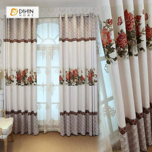 DIHINHOME Home Textile Pastoral Curtain DIHIN HOME Peony Printed，Blackout Grommet Window Curtain for Living Room ,52x63-inch,1 Panel