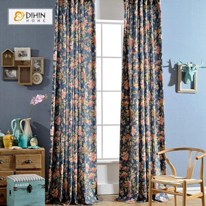 DIHINHOME Home Textile Pastoral Curtain DIHIN HOME Printed Forest Curtain ,Cotton Linen ,Blackout Grommet Window Curtain for Living Room ,52x63-inch,1 Panel