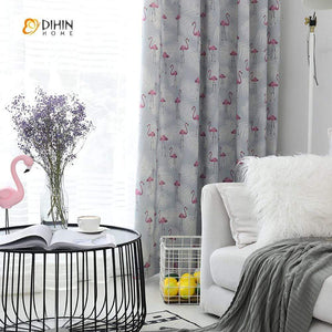 DIHINHOME Home Textile Pastoral Curtain DIHIN HOME Printed Little Flamingo ,Cotton Linen ,Blackout Grommet Window Curtain for Living Room ,52x63-inch,1 Panel