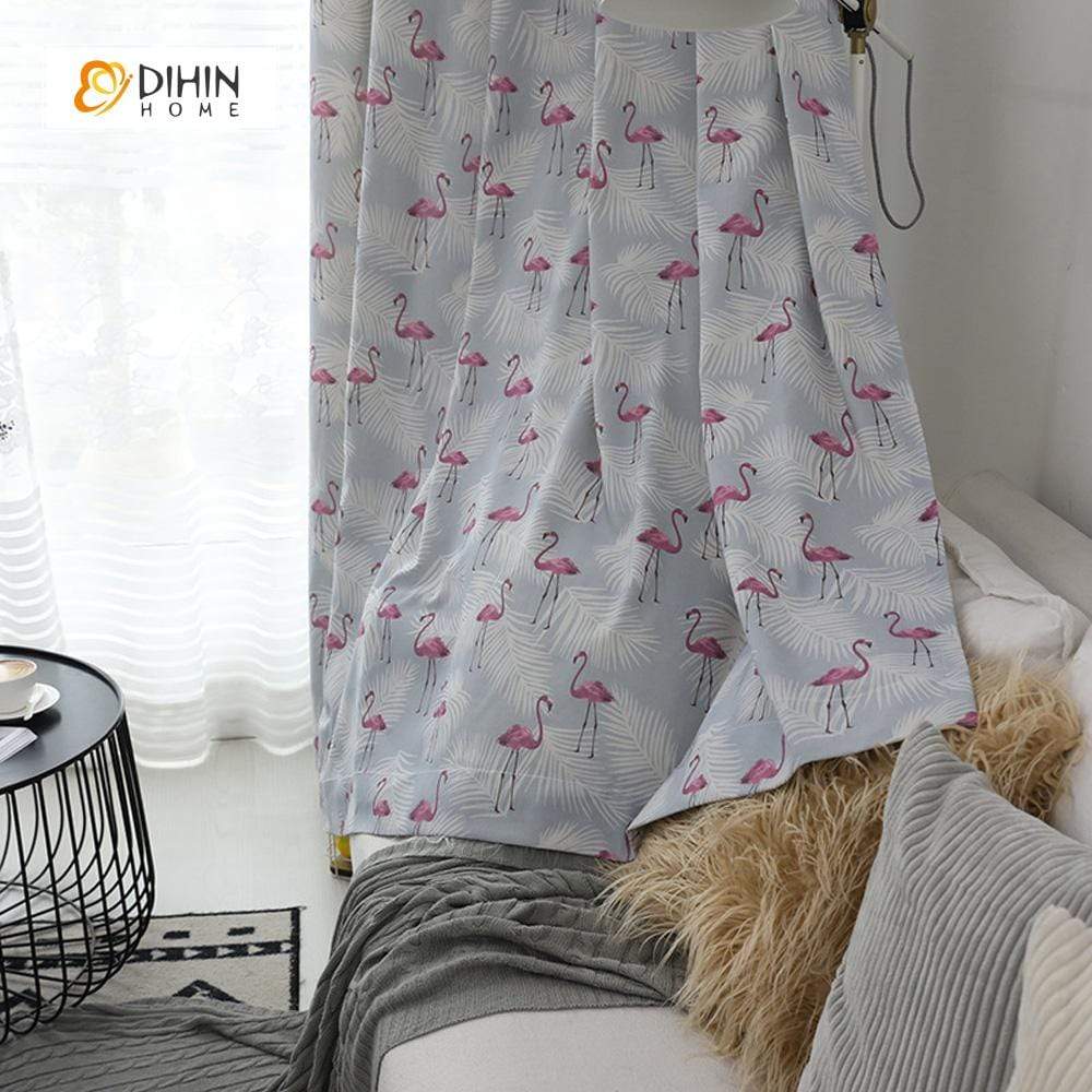 DIHINHOME Home Textile Pastoral Curtain DIHIN HOME Printed Little Flamingo ,Cotton Linen ,Blackout Grommet Window Curtain for Living Room ,52x63-inch,1 Panel