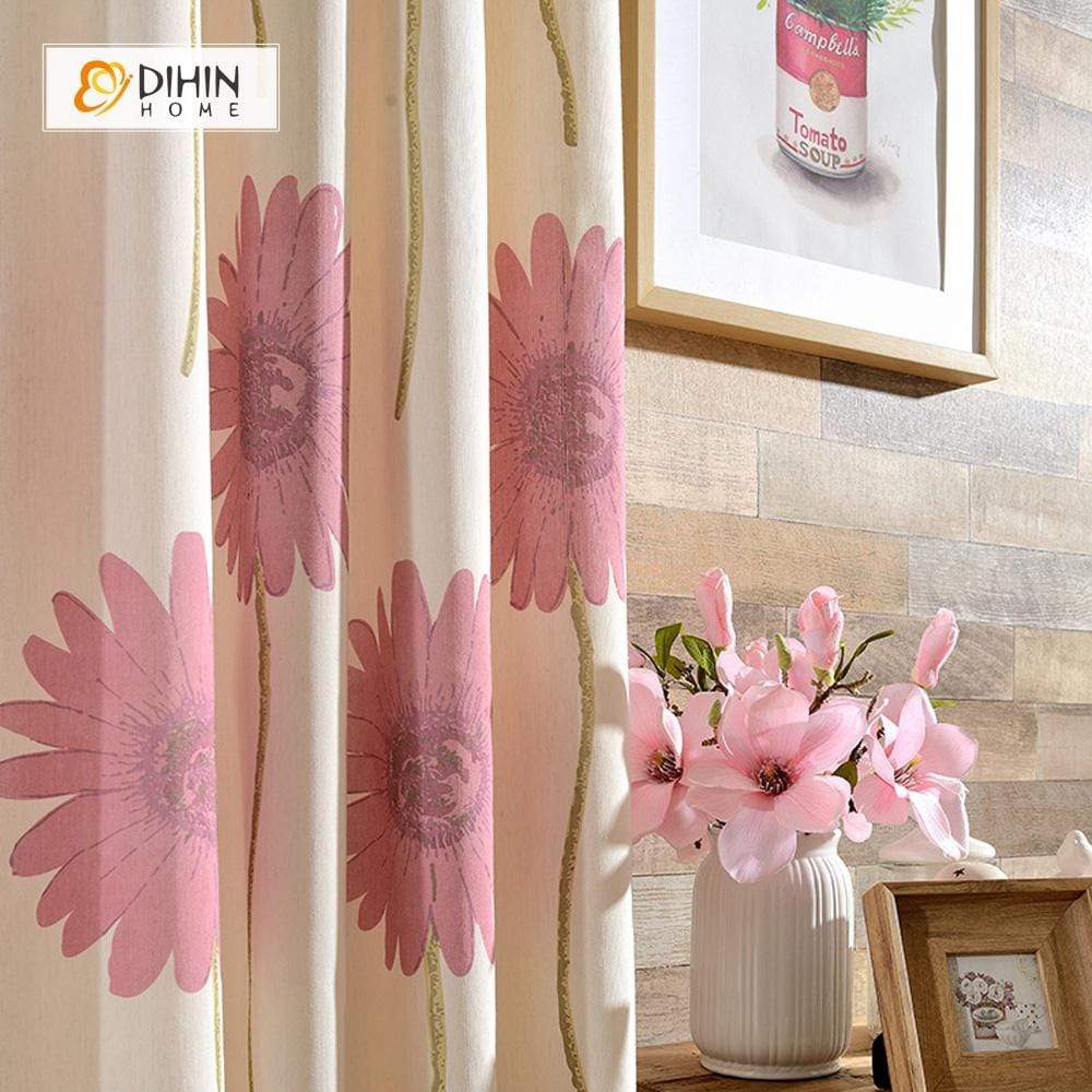 DIHINHOME Home Textile Pastoral Curtain DIHIN HOME Printing Flowers Curtain ,Cotton Linen ,Blackout Grommet Window Curtain for Living Room ,52x63-inch,1 Panel