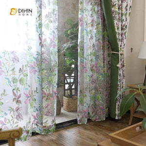 DIHINHOME Home Textile Pastoral Curtain DIHIN HOME Purple Flower and Branch Printed，Blackout Grommet Window Curtain for Living Room ,52x63-inch,1 Panel