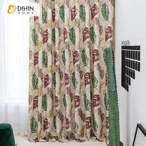 DIHINHOME Home Textile Pastoral Curtain DIHIN HOME Red and Green Leaves Printed,Blackout Grommet Window Curtain for Living Room ,52x63-inch,1 Panel