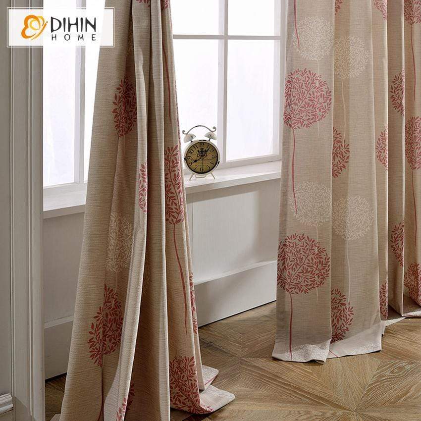DIHINHOME Home Textile Pastoral Curtain DIHIN HOME Red Dandelion Printed,Blackout Grommet Window Curtain for Living Room ,52x63-inch,1 Panel