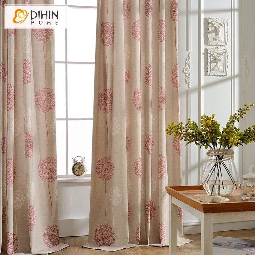 DIHINHOME Home Textile Pastoral Curtain DIHIN HOME Red Dandelion Printed,Blackout Grommet Window Curtain for Living Room ,52x63-inch,1 Panel