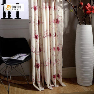 DIHINHOME Home Textile Pastoral Curtain DIHIN HOME Red Flower Embroidered Curtain ,Cotton Linen ,Blackout Grommet Window Curtain for Living Room ,52x63-inch,1 Panel