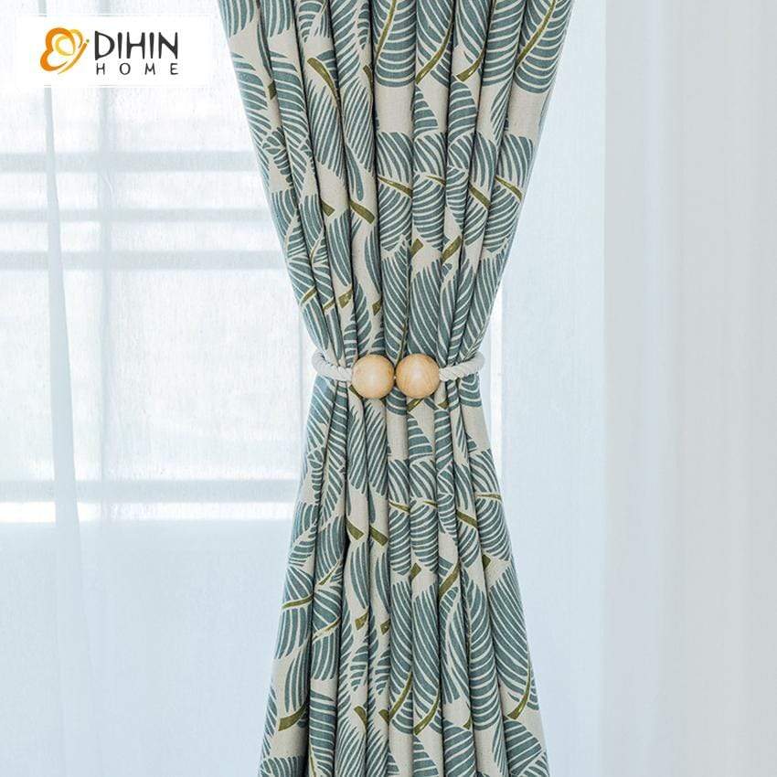 DIHINHOME Home Textile Pastoral Curtain DIHIN HOME Regular Leaves Printed,Blackout Grommet Window Curtain for Living Room ,52x63-inch,1 Panel