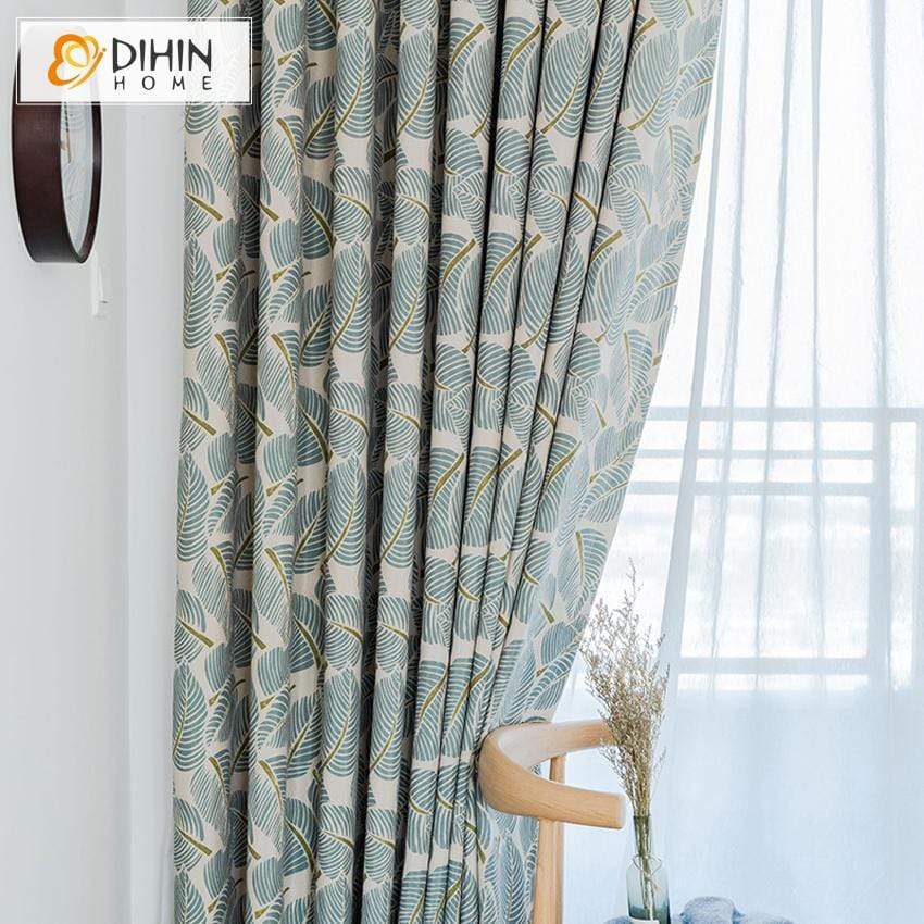 DIHINHOME Home Textile Pastoral Curtain DIHIN HOME Regular Leaves Printed,Blackout Grommet Window Curtain for Living Room ,52x63-inch,1 Panel