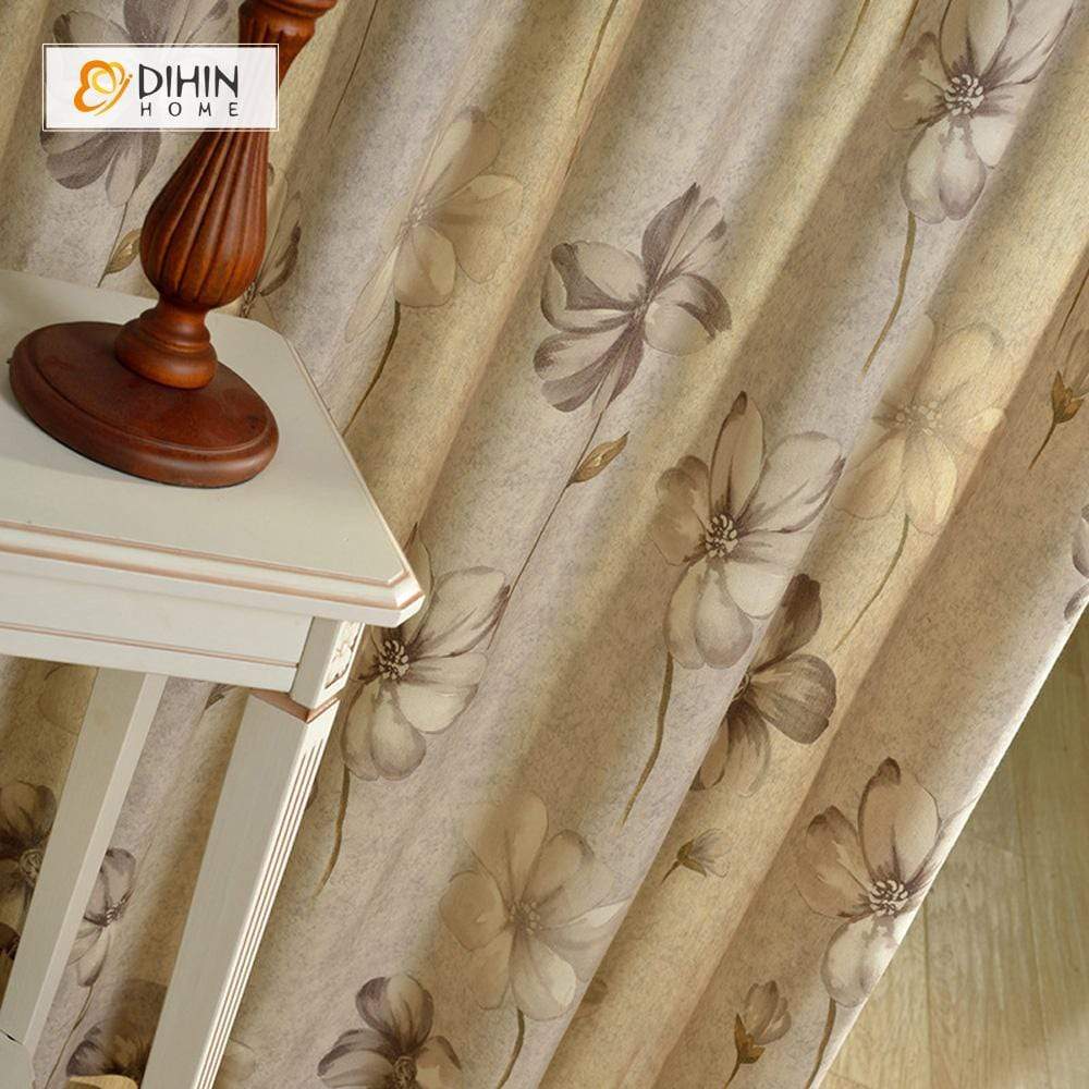 DIHINHOME Home Textile Pastoral Curtain DIHIN HOME Retro Flowers Printed，Blackout Grommet Window Curtain for Living Room ,52x63-inch,1 Panel