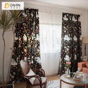 DIHIN HOME Retro Garden Swan Printed Curtains,Blackout Grommet Window Curtain for Living Room ,52x63-inch,1 Panel