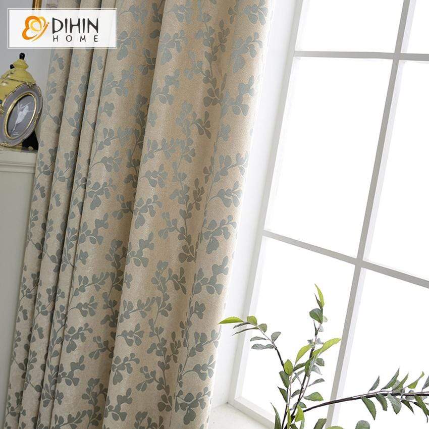 DIHINHOME Home Textile Pastoral Curtain DIHIN HOME Silver Cute Leaves Printed,Blackout Grommet Window Curtain for Living Room ,52x63-inch,1 Panel