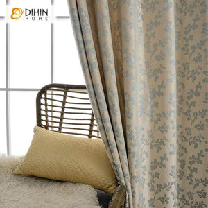 DIHINHOME Home Textile Pastoral Curtain DIHIN HOME Silver Cute Leaves Printed,Blackout Grommet Window Curtain for Living Room ,52x63-inch,1 Panel