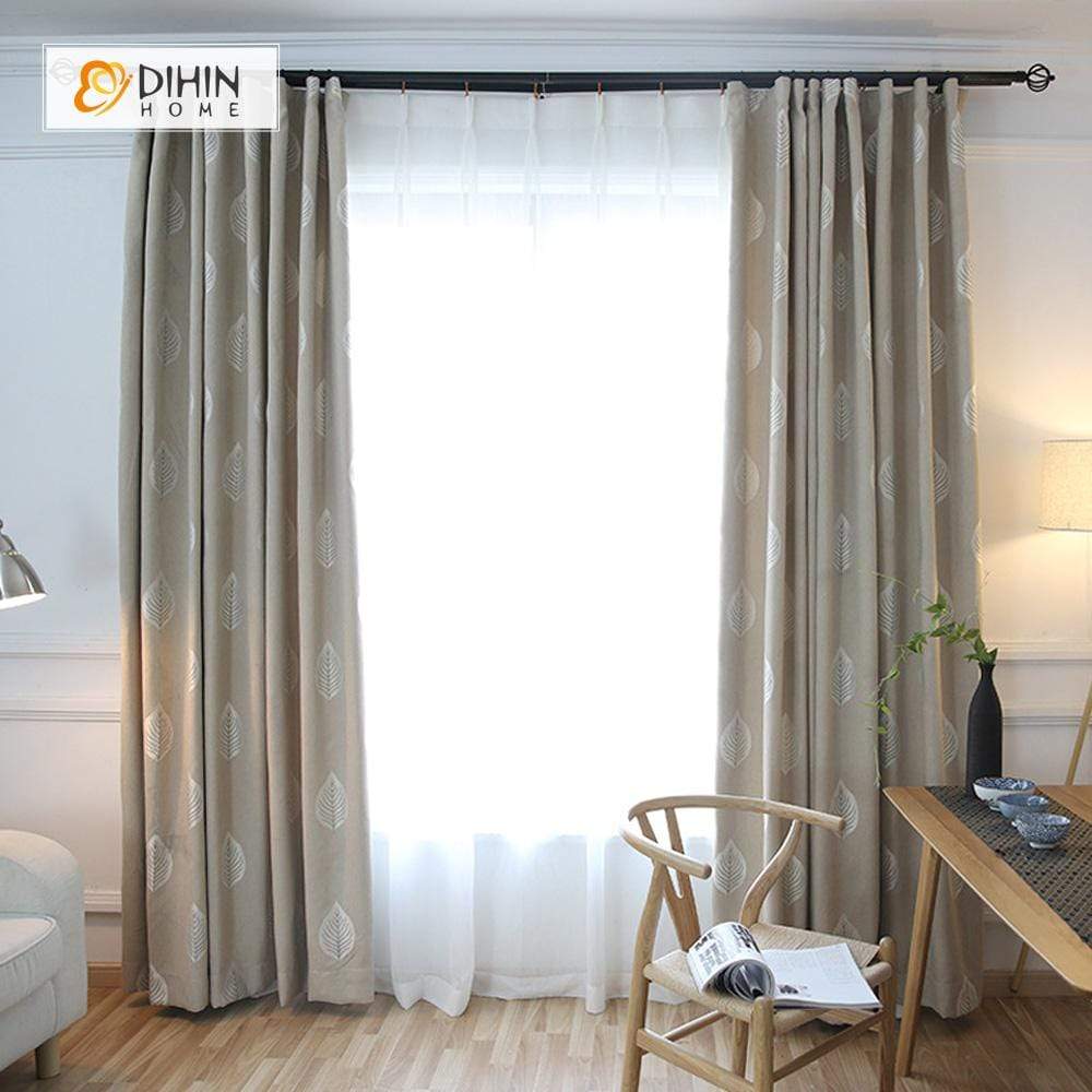 DIHINHOME Home Textile Pastoral Curtain DIHIN HOME Silver Leaves Printed，Blackout Grommet Window Curtain for Living Room ,52x63-inch,1 Panel
