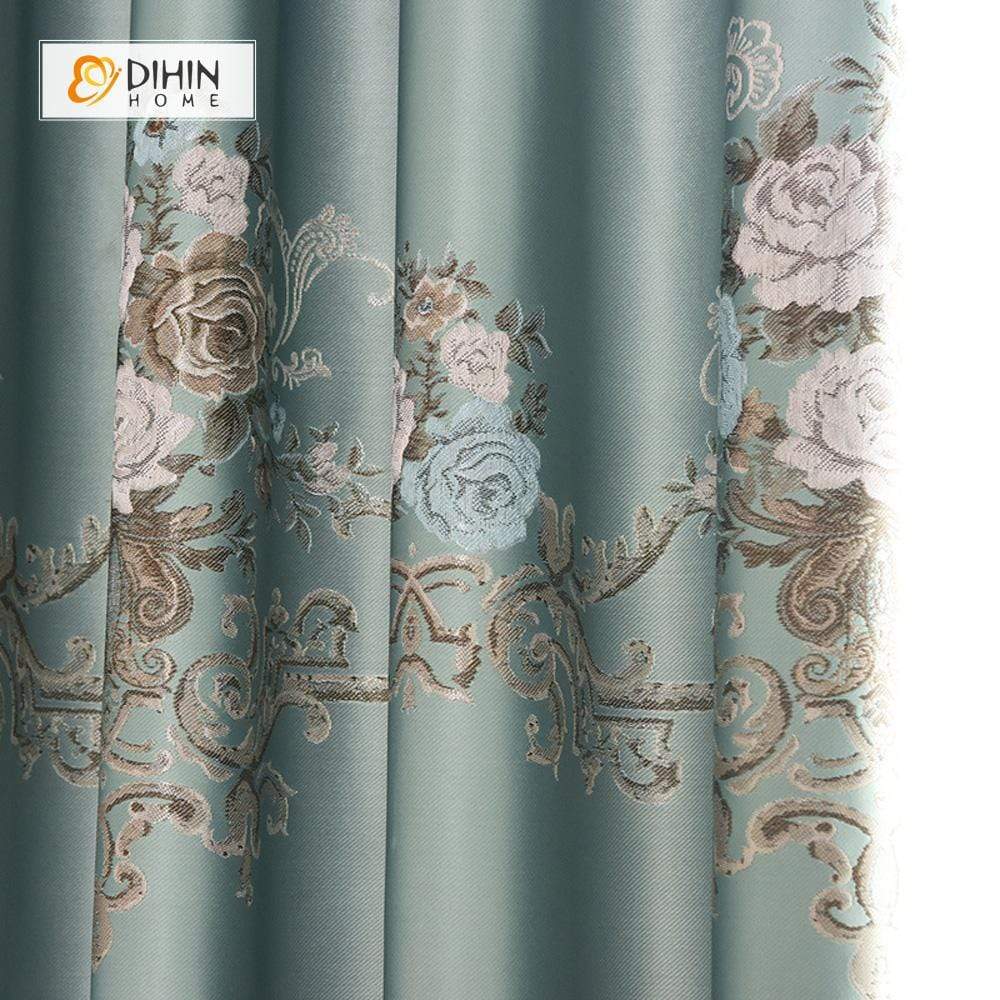 DIHINHOME Home Textile Pastoral Curtain DIHIN HOME SImple Blue Flower Printed，Blackout Grommet Window Curtain for Living Room ,52x63-inch,1 Panel