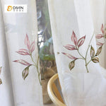 DIHINHOME Home Textile Pastoral Curtain DIHIN HOME Simple Leaves Embroidered，Blackout Grommet Window Curtain for Living Room ,52x63-inch,1 Panel