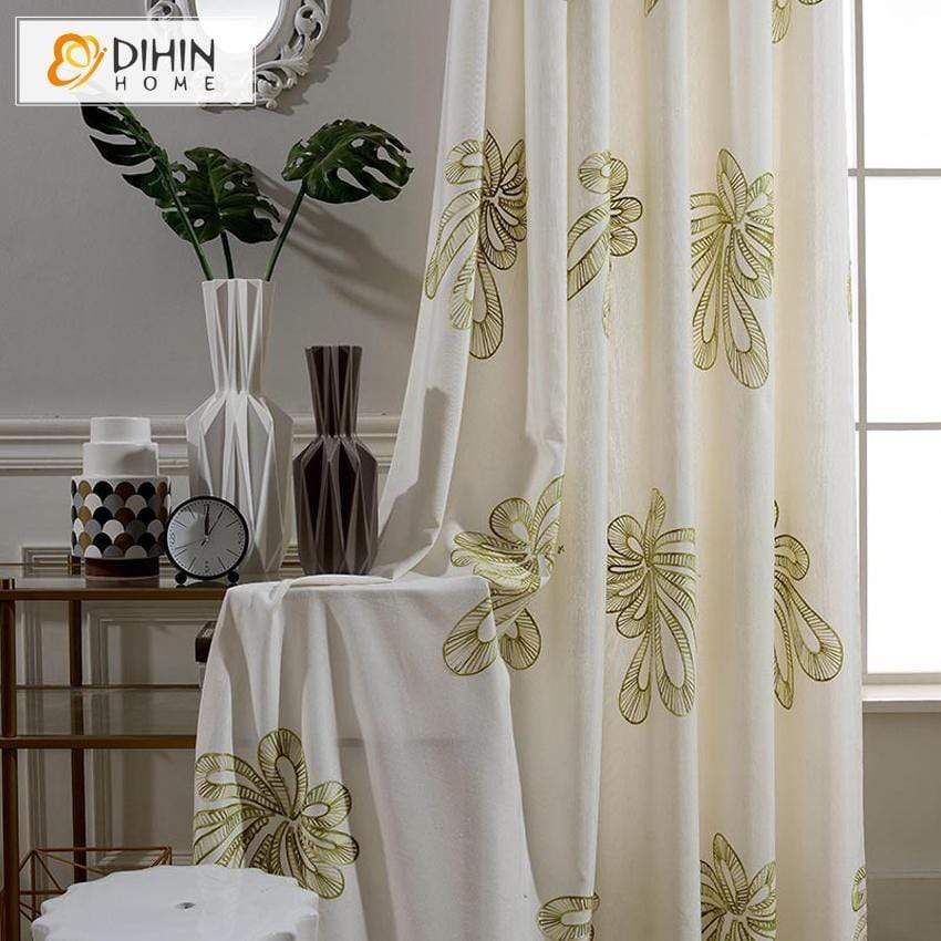 DIHINHOME Home Textile Pastoral Curtain DIHIN HOME Simple Yellow Leaves Embroidered,Blackout Grommet Window Curtain for Living Room ,52x63-inch,1 Panel