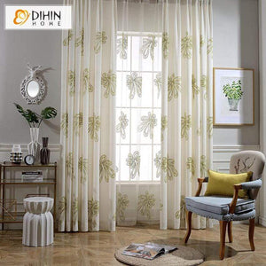 DIHINHOME Home Textile Pastoral Curtain DIHIN HOME Simple Yellow Leaves Embroidered,Blackout Grommet Window Curtain for Living Room ,52x63-inch,1 Panel
