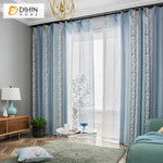 DIHINHOME Home Textile Pastoral Curtain DIHIN HOME Spliced Gradient Blue Print Leaves,Blackout Curtains Grommet Window Curtain for Living Room ,52x84-inch,1 Panel