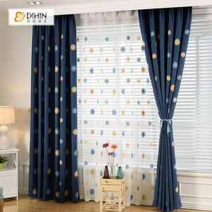 DIHINHOME Home Textile Pastoral Curtain DIHIN HOME Sunflower Embroidered，Blackout Grommet Window Curtain for Living Room ,52x63-inch,1 Panel
