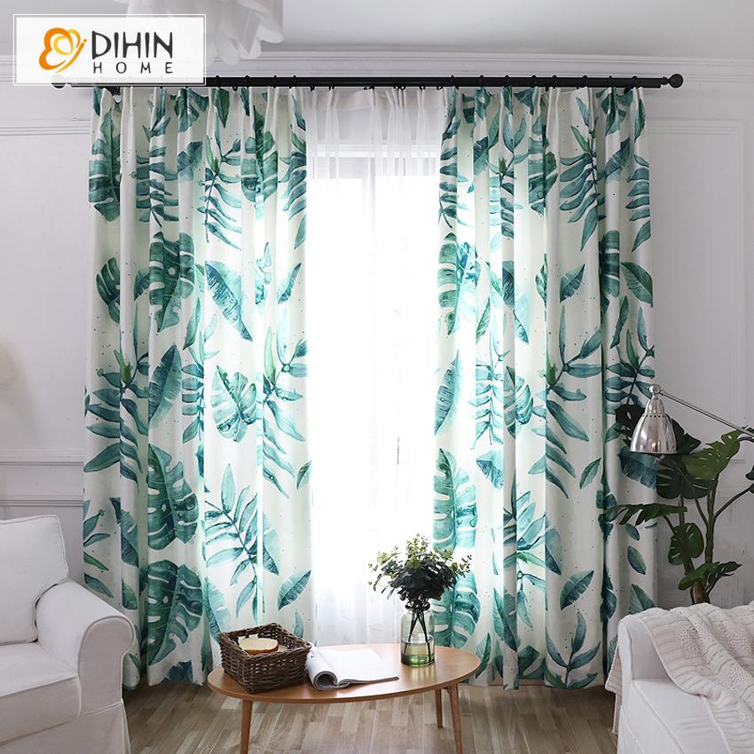 DIHINHOME Home Textile Pastoral Curtain DIHIN HOME Tropical Pastoral 3D Banana Leaves Printed,Blackout Grommet Window Curtain for Living Room ,52x63-inch,1 Panel