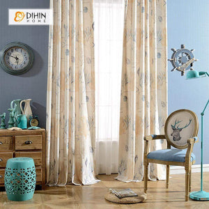 DIHINHOME Home Textile Pastoral Curtain DIHIN HOME Undersea World Printed Curtain ,Cotton Linen ,Blackout Grommet Window Curtain for Living Room ,52x63-inch,1 Panel