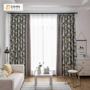 DIHINHOME Home Textile Pastoral Curtain DIHIN HOME Various Colors Leaves Printed ,Polyester ,Blackout Grommet Window Curtain for Living Room ,52x63-inch,1 Panel