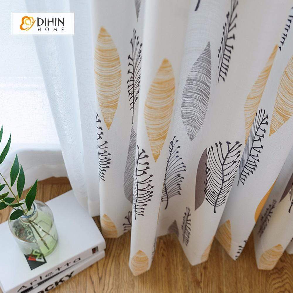 DIHINHOME Home Textile Pastoral Curtain DIHIN HOME Veins And Leaves Printed ,Cotton Linen ,Blackout Grommet Window Curtain for Living Room ,52x63-inch,1 Panel