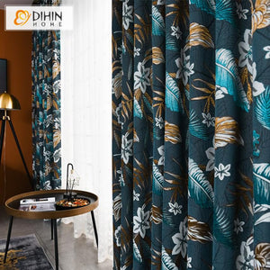 DIHINHOME Home Textile Pastoral Curtain DIHIN HOME Vintage Fallen Leaves Printed,Blackout Grommet Window Curtain for Living Room ,52x63-inch,1 Panel